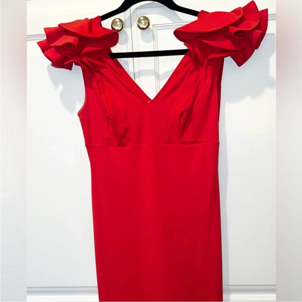 Red Ruffle Prom Gala Wedding Guest Maxi M - Picture 8 of 9